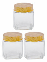 White Gold Airtight Glass Canister With Bamboo (Set of 3pcs)