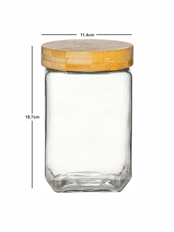 White Gold Airtight Glass Canister with Bamboo Lid (Set of 2pcs)