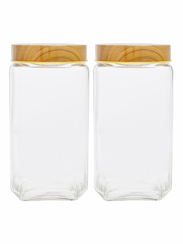 White Gold Airtight Glass Canister With Bamboo (Set of 2pcs)