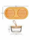 White Gold Airtight Glass Container with Bamboo Lid & Tray (Set of 2pcs Bowl & 1pc Tray)