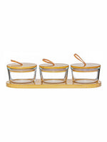 White Gold Airtight Glass Container with Bamboo Lid & Tray (Set of 3pcs Canister & 1pc Tray)