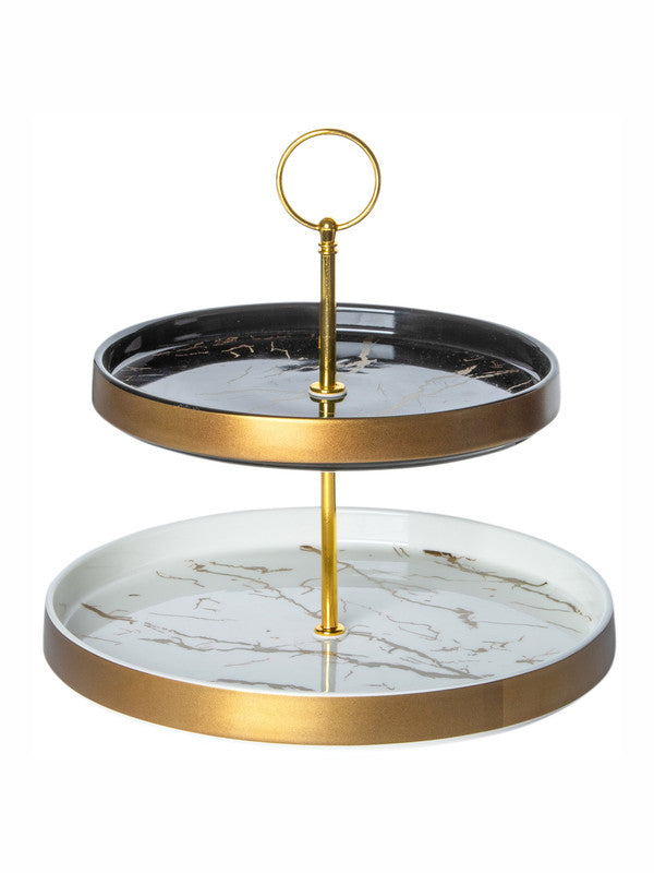 White Gold Porcelain Cake Stand  with Marble Print