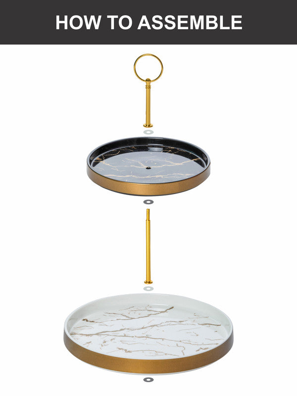 White Gold Porcelain Cake Stand  with Marble Print