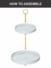 White Gold Porcelain Cake Stand  with Marble Print