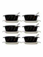 White Gold Porcelain Oval Bowl with Saucer & Spoon (Set of 6pcs Bowl, 6pcs Saucer & 6pcs Spoon)