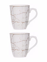 White Gold Porcelain Large Coffee Mug with Gold Print (Set of 2pcs)