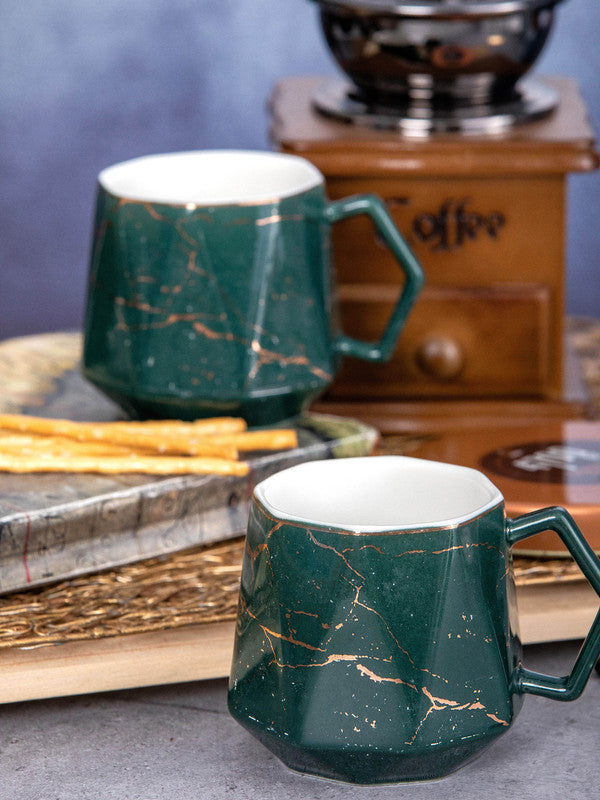 White Gold Porcelain Tea/Coffee Mug with Gold Print (Set of 6pcs)