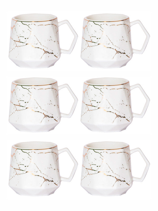 White Gold Porcelain Coffee/Tea Mugs with Marble Print (Set of 6pcs)