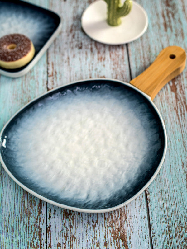 Porcelain Serving Plate with Wooden Handle