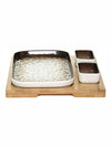 Porcelain Rectangle Plate with 2pcs Bowl & Wooden Tray
