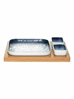 Porcelain Square Plate with  2pcs Bowl & Wooden Tray