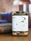 White Gold Glass Storage Jar with Metal cover and Push button Lid