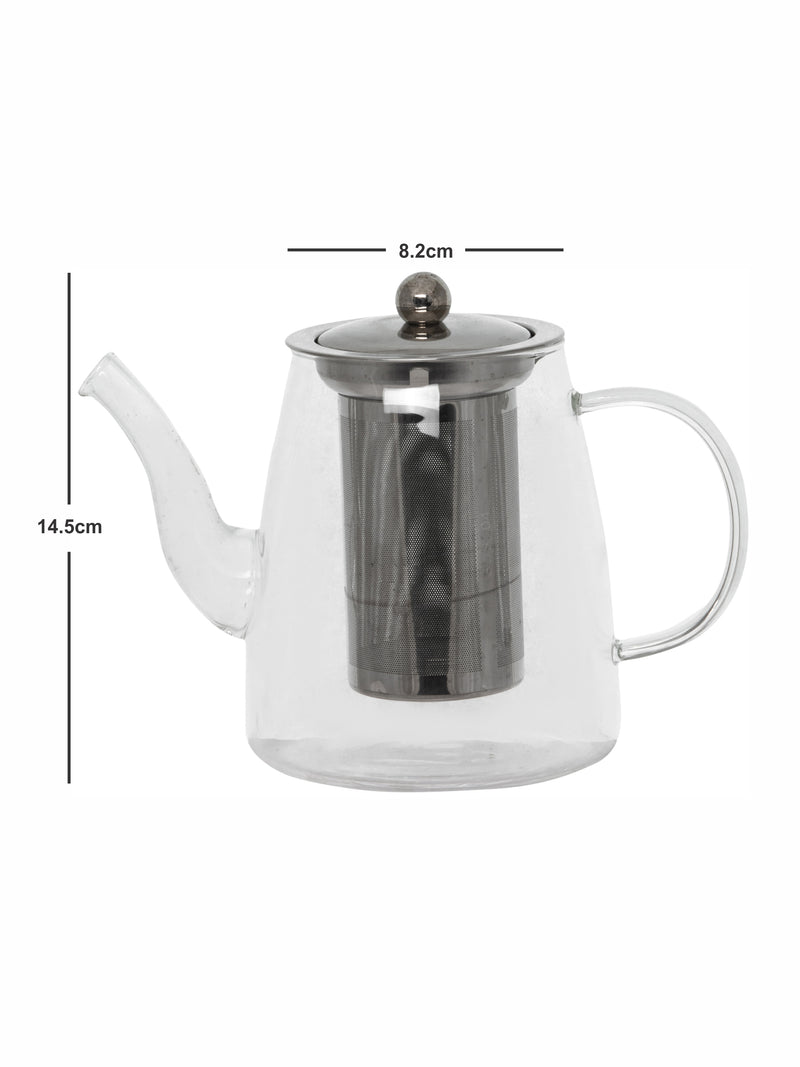 White Gold Glass Tea Pot With Steel Lid