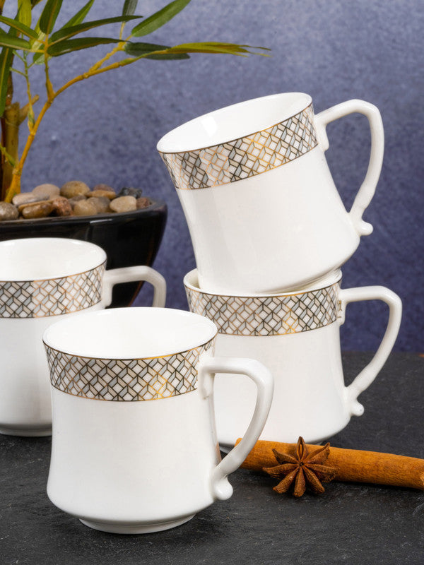 White Gold Porcelain Coffee Mug with Gold Print (Set of 6pcs)