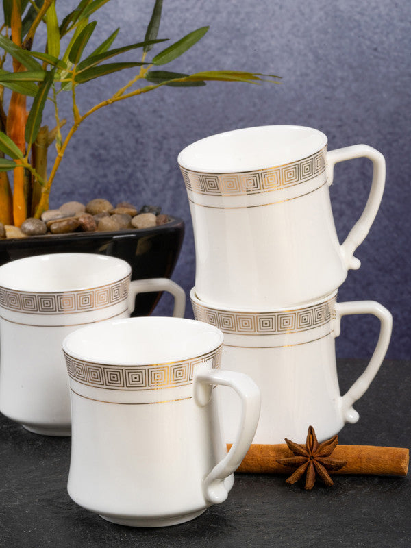 White Gold Porcelain Coffee Mug with Gold Print (Set of 6pcs)