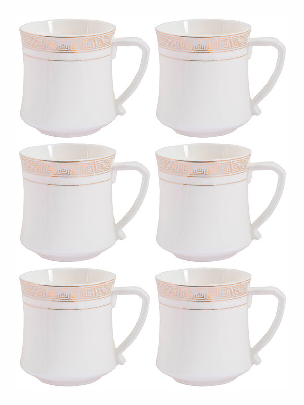 White Gold Porcelain Coffee Mug with Gold Print (Set of 6pcs)