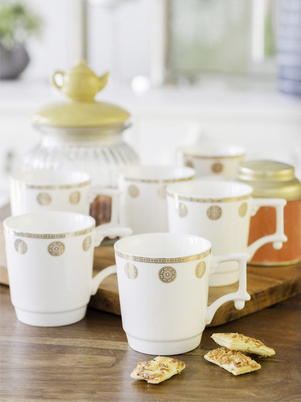 Porcelain Tea Cups/Coffee Mugs with Real Gold Design (Set of 6 mugs)