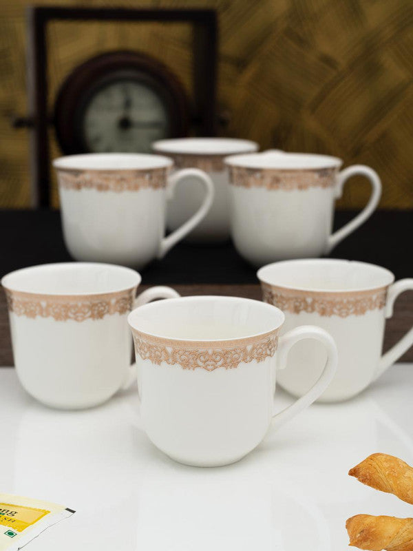 Porcelain Tea Cups/Coffee Mugs with Real Gold Design (Set of 6 mugs)