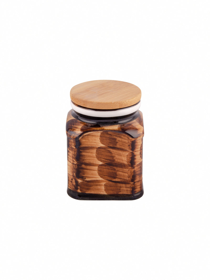 White Gold 3pcs Jar Set with Wooden Tray & Lid