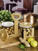 White Gold 2Pcs Jar Set With Wooden Stand And Spoons