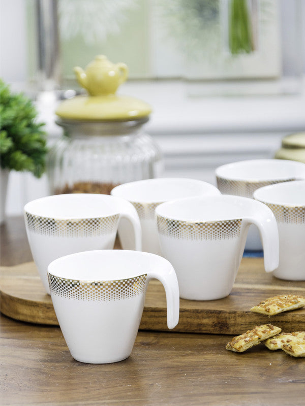 Porcelain Tea Cups/Coffee Mugs with Real Gold Design (Set of 6 mugs)