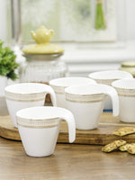 Porcelain Tea Cups/Coffee Mugs with Real Gold Design (Set of 6 mugs)