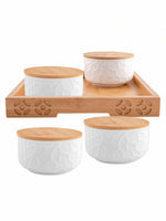 Porcelain Bowl with Wooden Lid & Tray (Set of 5pcs)