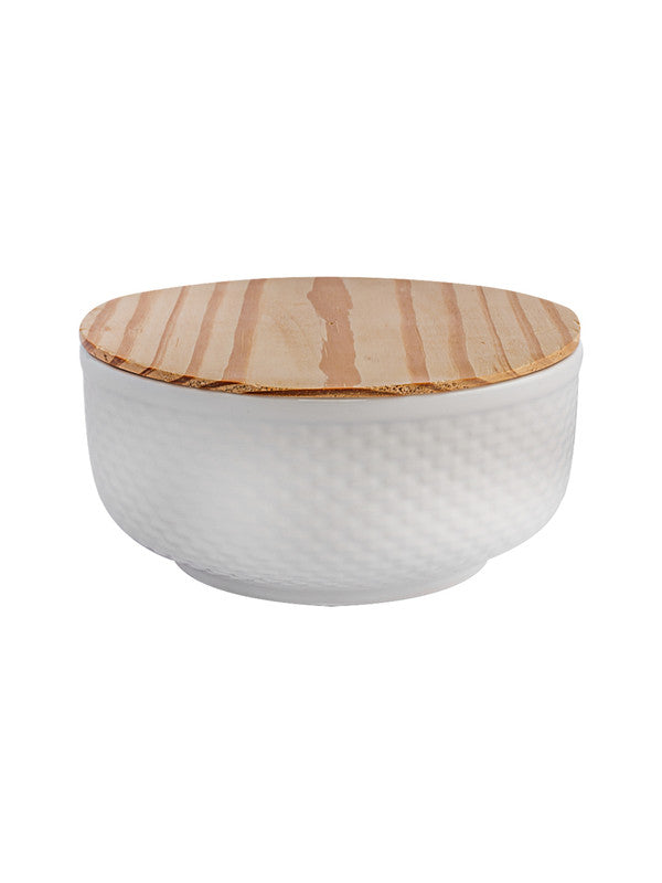Porcelain Round Bowl with Wooden Lid