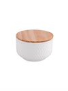 Porcelain Round Bowl with Wooden Lid (Set of 4pcs)