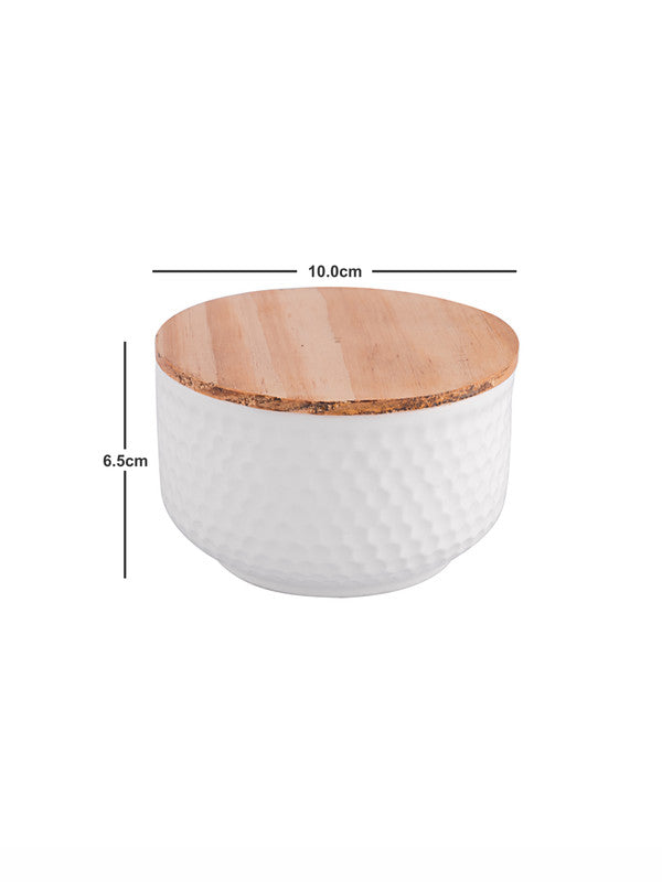 Porcelain Round Bowl with Wooden Lid (Set of 4pcs)