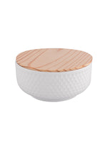 Porcelain Round Bowl with Wooden Lid (Set of 3pcs)