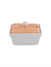 Porcelain Rect. Bowl with Wooden Tray & Lid (5pcs Set of 4pcs Bowl with Lid & 1pc Tray)