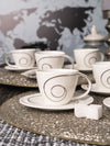 Porcelain Cup Saucer with Silver Print (Set of 12pcs)