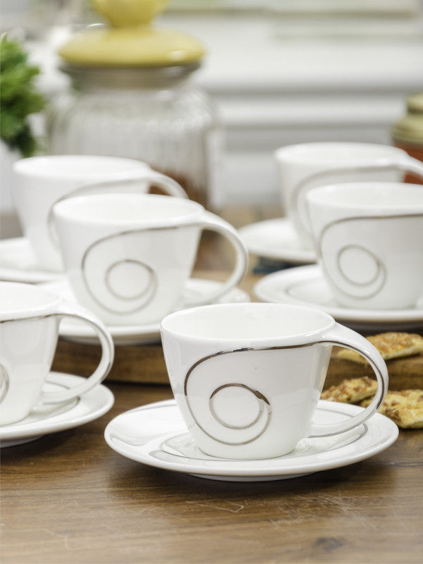 Porcelain Cup Saucer Set with Real Platinum Design (Set of 12 Pcs)