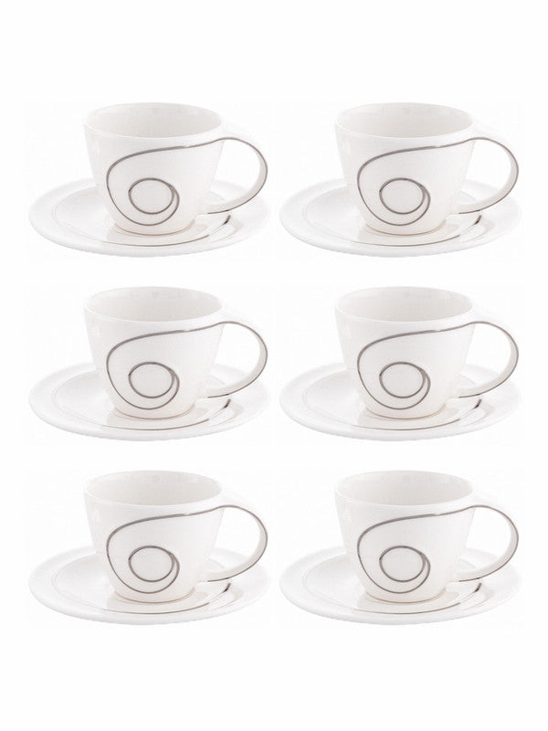 Porcelain Cup Saucer with Silver Print (Set of 12pcs)