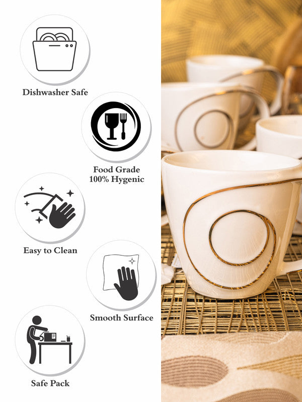 Porcelain Tea & Coffee Mug with Gold Print (Set of 6pcs)