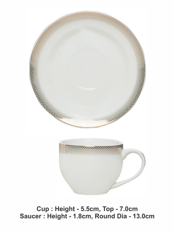 White Gold Porcelain Coffee/tea Cup Saucer with Gold Print (Set of 6pcs Cup & 6pcs Saucer)