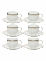 White Gold Porcelain Coffee/tea Cup Saucer with Gold Print (Set of 6pcs Cup & 6pcs Saucer)