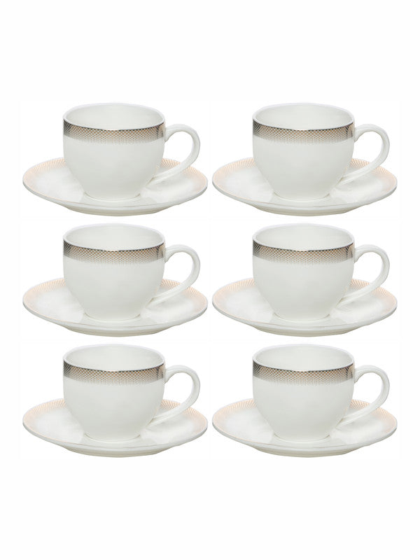 White Gold Porcelain Coffee/tea Cup Saucer with Gold Print (Set of 6pcs Cup & 6pcs Saucer)