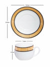 Cello Porcelain Tea/Coffee Cup Saucer with Gold Print (Set of 6pcs Cup & 6pcs Saucer)
