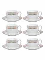 White Gold Porcelain Tea/Coffee Cup Saucer with Gold Print (Set of 6pcs Cup & 6pcs Saucer)