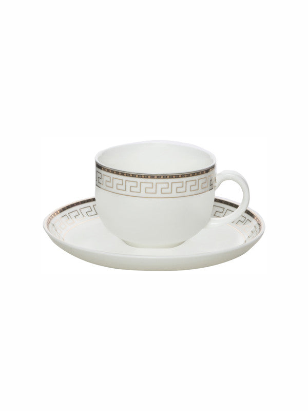 White Gold Porcelain Coffee/tea Cup Saucer with Gold Print (Set of 6pcs Cup & 6pcs Saucer)