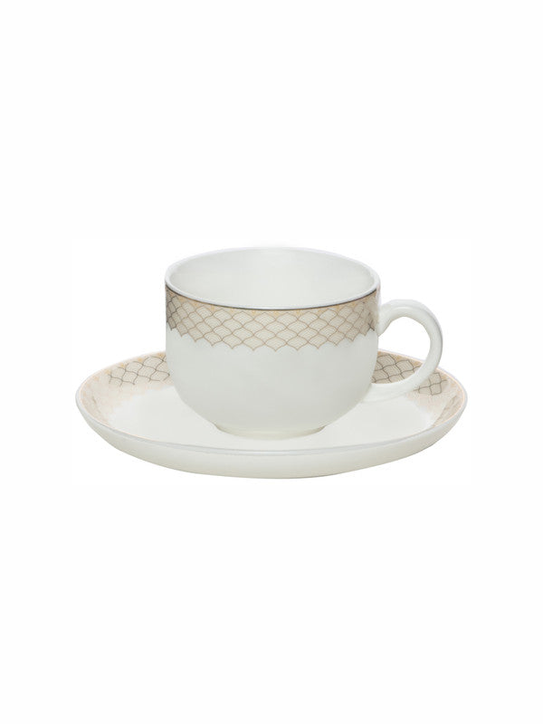 White Gold Porcelain Coffee/tea Cup Saucer with Gold Print (Set of 6pcs Cup & 6pcs Saucer)