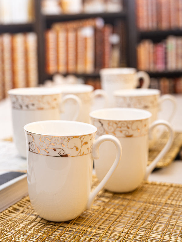 Porcelain Tea & Coffee Mug with Gold Print (Set of 6pcs)