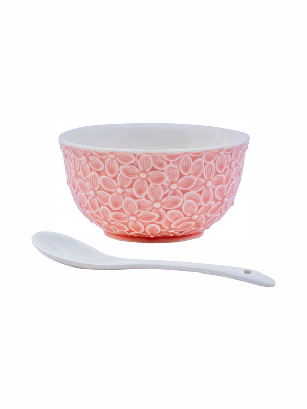 White Gold Porcelaine Color Bowl with Spoon (Set of 6pcs Bowl & 6pcs Spoon)
