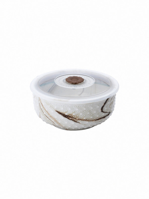 Porcelain Airtight Bowl with Plastic Lid in Marble Effect (Set of 2 pcs)