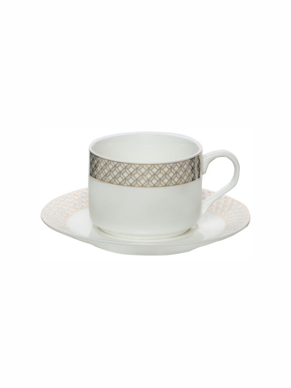 White Gold Porcelain Coffee/tea Cup Saucer with Gold Print (Set of 6pcs Cup & 6pcs Saucer)