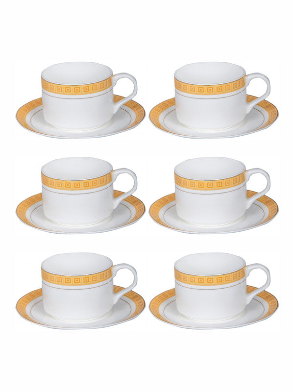 White Gold Porcelain Tea Cup Saucer Set (Set of 6pcs Cup & 6pcs Saucer)