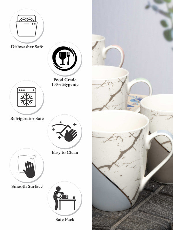 White Gold Porcelain Coffee/tea Mug with Gold Print (Set of 4pcs)
