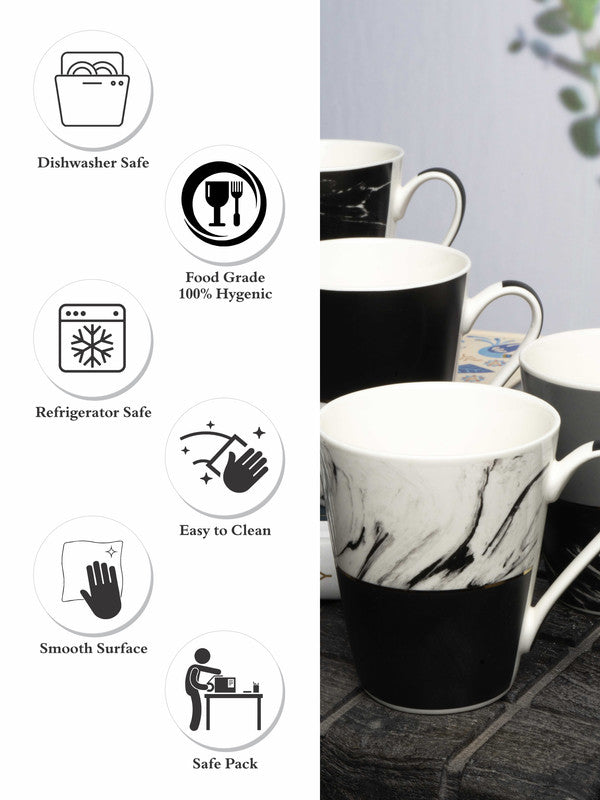 White Gold Porcelain Coffee/tea Mug with Gold Print (Set of 4pcs)